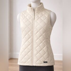 Lands’ End Off-White Quilted Puffer Vest Zip Front Front Pockets Logo Size S